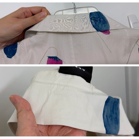 Akris Fruit Print Shirt Dress Cotton Beige Gray Greige Rainbow Colorful Belted 6 - Picture 11 of 16